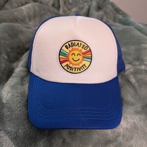 Blue and White Trucker Hat with Positive Patch